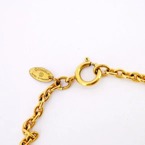 CHANEL Authentic Gold Logo Necklace